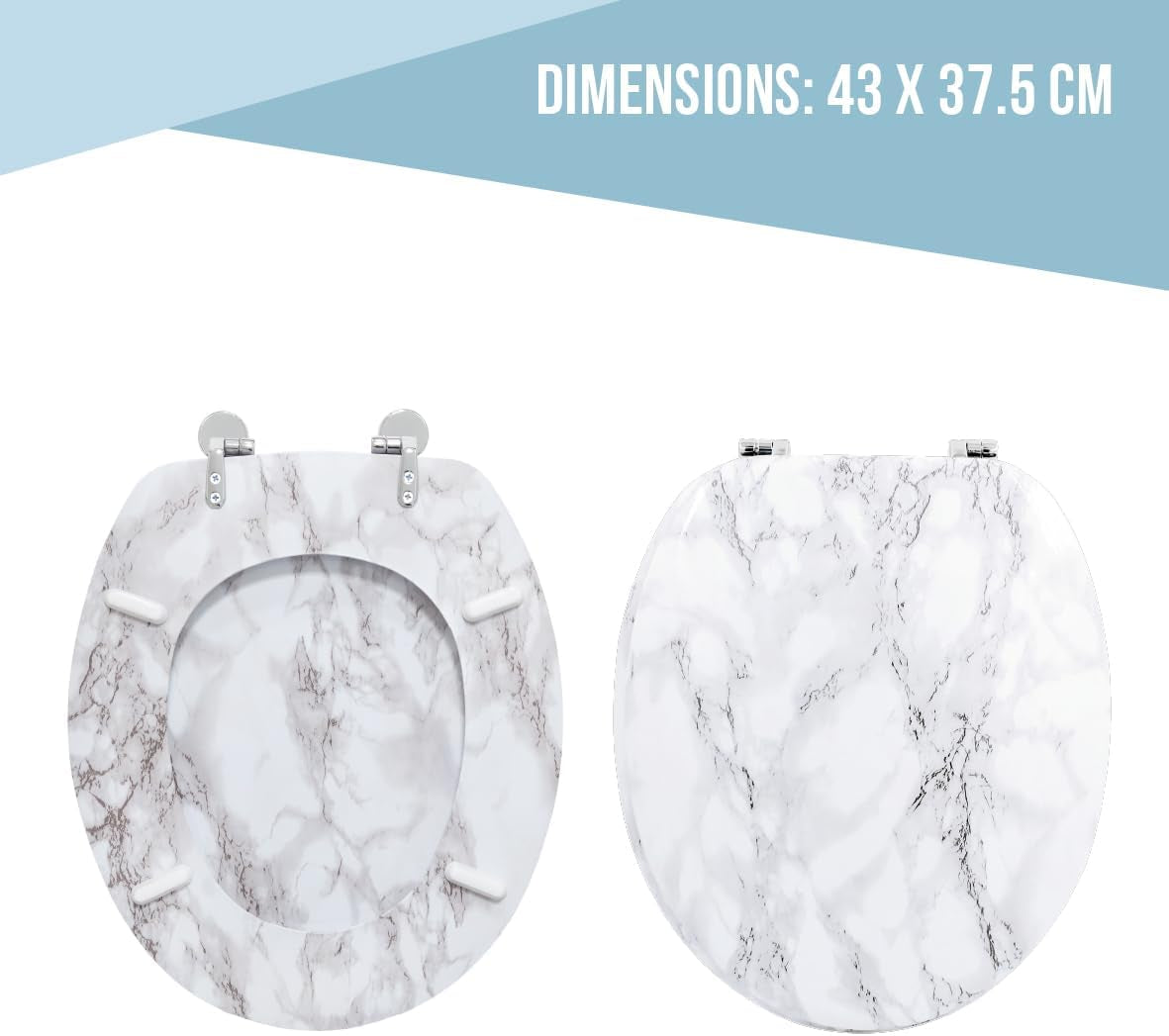 Marble Effect Toilet Seat, 43 X 37.5Cm, Chrome Plated Hinges