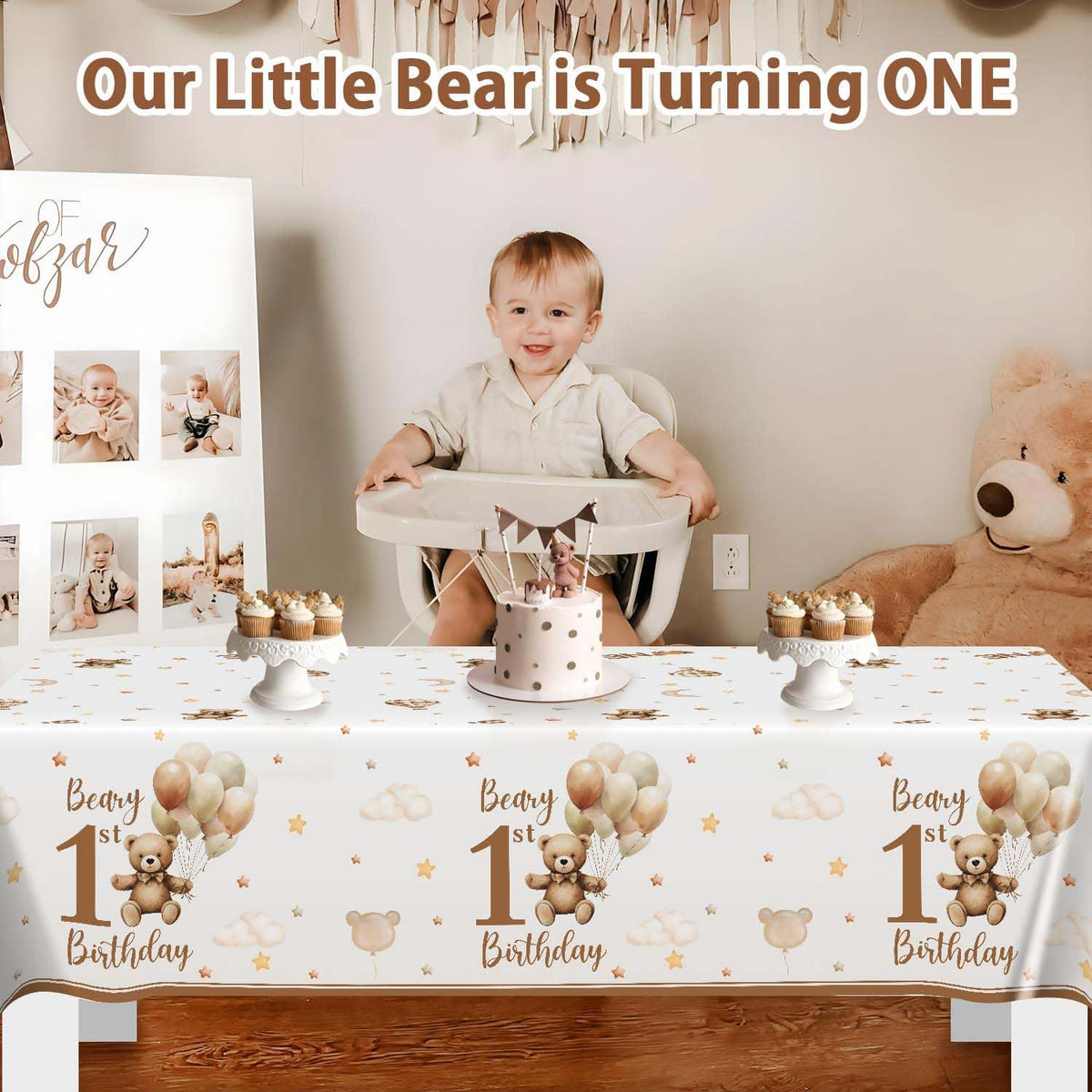 Beary First Birthday Table Cloth, 137X274Cm, 2 Pack