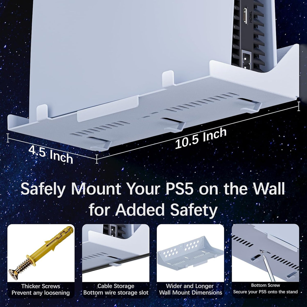 PS5 Wall Mount for PS5/PS5 Pro/Ps5 Slim Kit with Charging Station, Compatible with Disc & Digital Version, Dual Use Charging Station with Multi-Mode RGB Light, White