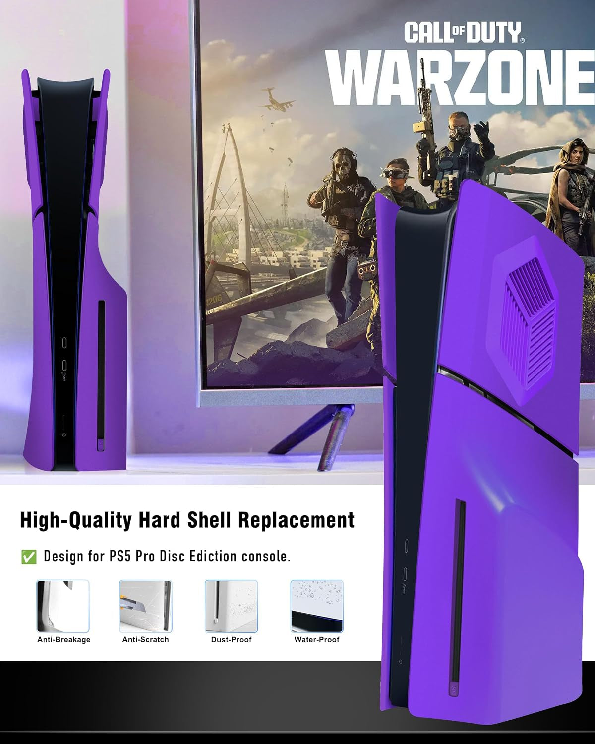 Faceplates for PS5 Slim Accessories with Cooling Vents,  Replacement Case Cover for PS5 Slim Disc Edition 4 Cover Plates, Anti-Scratch Dustproof Skin ABS Plates Purple