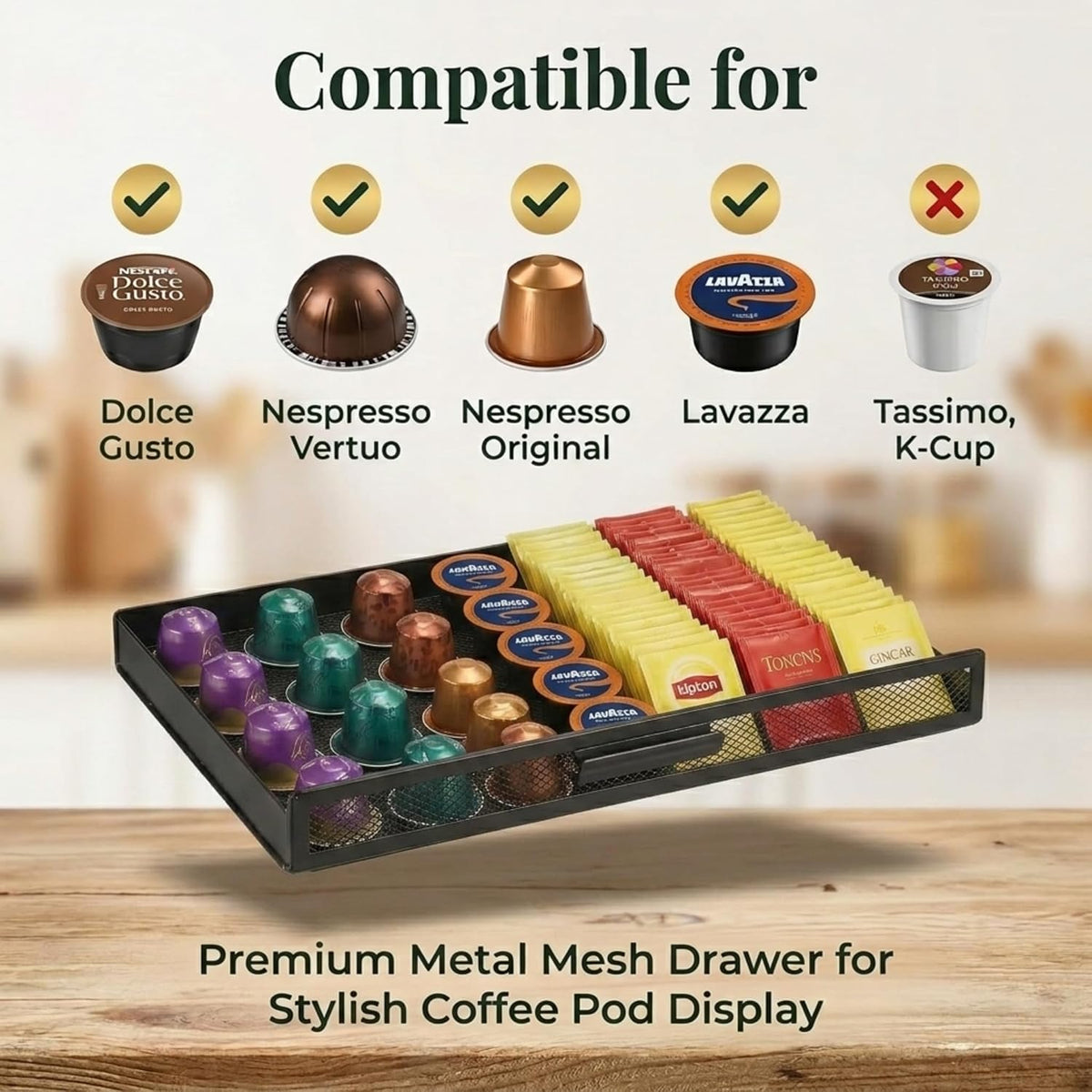 Coffee Station Organizer and Coffee Pod Holder Kitchen Countertop Organizer