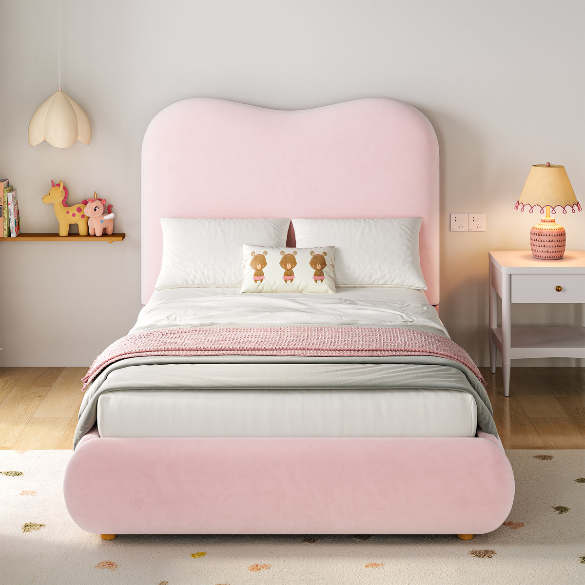 Upholstered Bed, Single Bed, Children'S Bed, 3Ft-90 X 190Cm, Hydraulic Bed, Bed with Headboard and Large Storage Space, Upholstered Headboard, Velvet, Pink