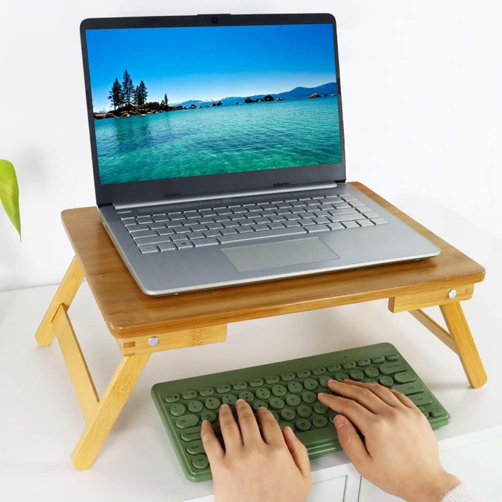 Bamboo Laptop Bed Table Lap Desk for Bed Breakfast Bed Tray with Folding Legs Portable Bed Table for Computer Snack Writing Studio (Natural)