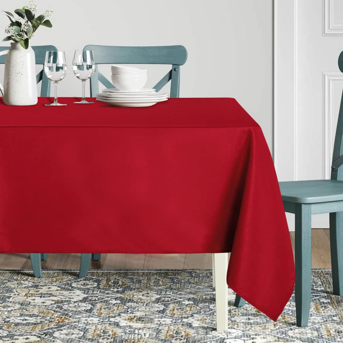 Wipe Clean Table Cloth - 54X110Inch (137X280Cm) Waterproof Rectangle Tablecloth, Polyester Outdoor Table Cloth for 10 to 12 Seater Dining Table Cover for Kitchen.(Red)