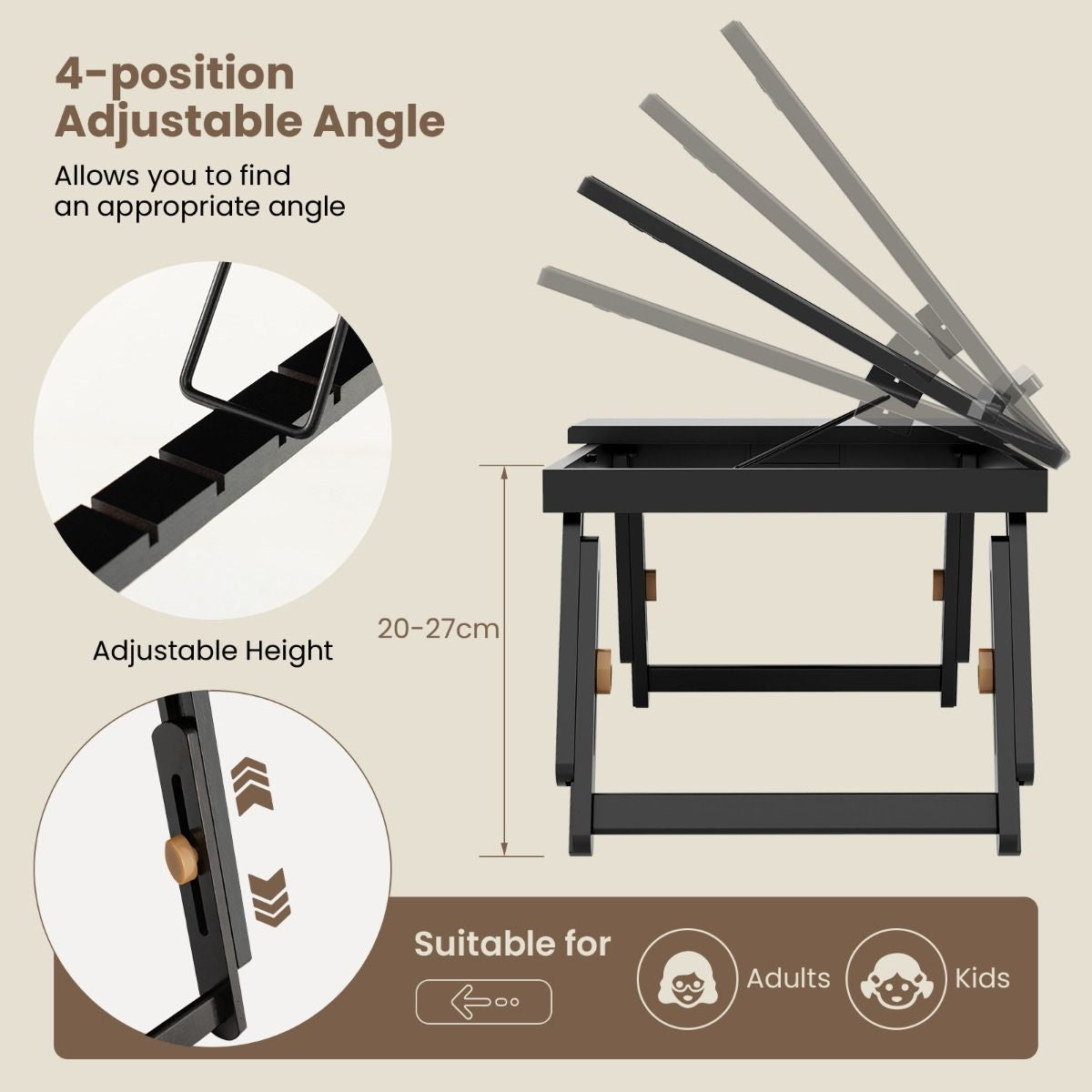 Portable Bamboo Laptop Lap Tray with Adjustable Legs and Tilting Top