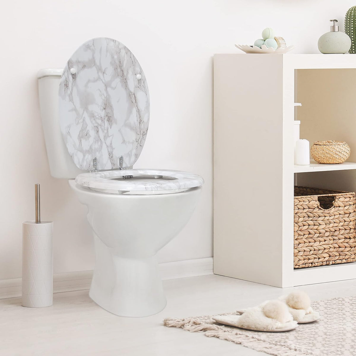 Marble Effect Toilet Seat, 43 X 37.5Cm, Chrome Plated Hinges