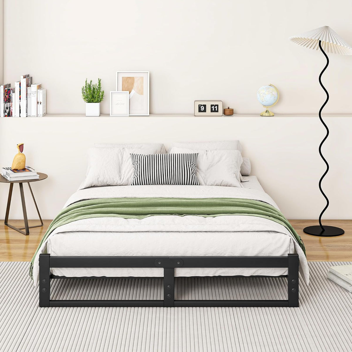 Double Bed Frame,4Ft6 Floor Bed Frame Double Bed Base,Black