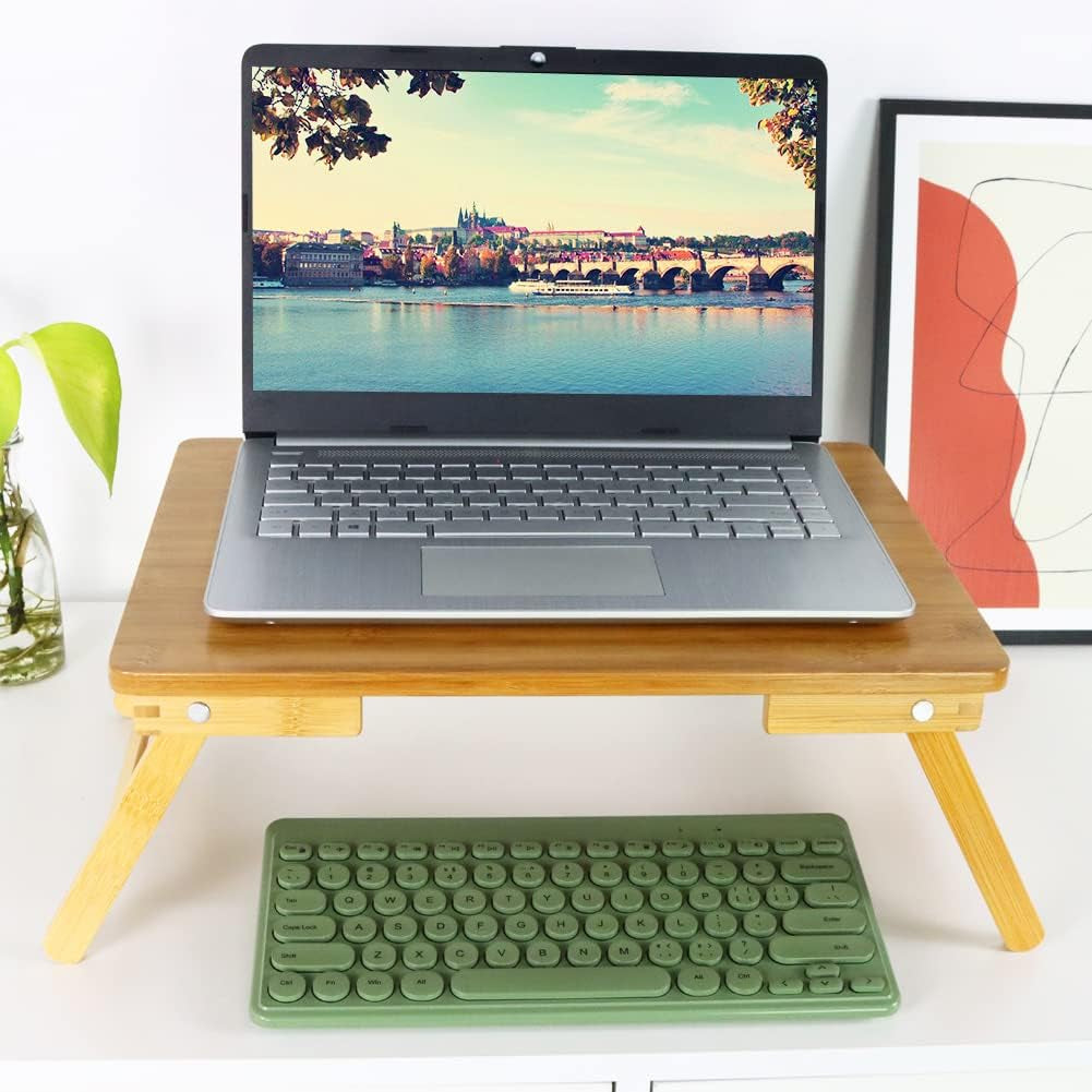 Bamboo Laptop Bed Table Lap Desk for Bed Breakfast Bed Tray with Folding Legs Portable Bed Table for Computer Snack Writing Studio (Natural)