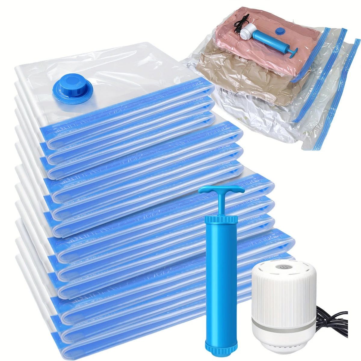 Clothes Storage Bag,12 Vacuum Bags, Multi-Purpose Plastic Bag, for Clothes, Bedding, Dormitories, Moving,Reusable
