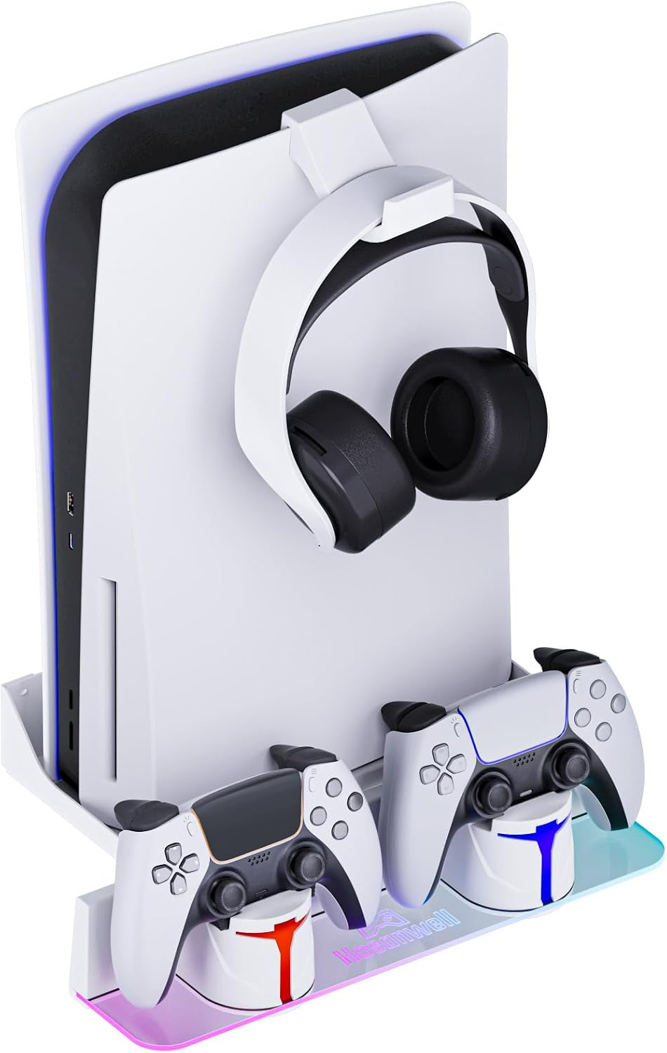 PS5 Wall Mount for PS5/PS5 Pro/Ps5 Slim Kit with Charging Station, Compatible with Disc & Digital Version, Dual Use Charging Station with Multi-Mode RGB Light, White