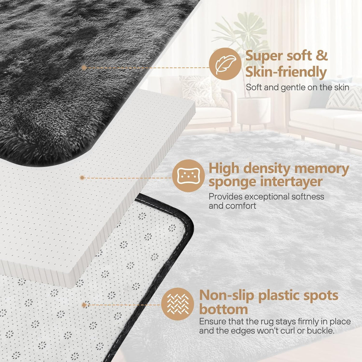 Rugs Living Room - 200X300Cm Soft Fluffy Area Rugs for Bedroom