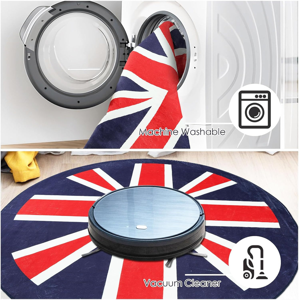 round Rugs for Living Room Large - 120Cm Union Jack Pattern Bedroom Rug Non Slip 401-01120