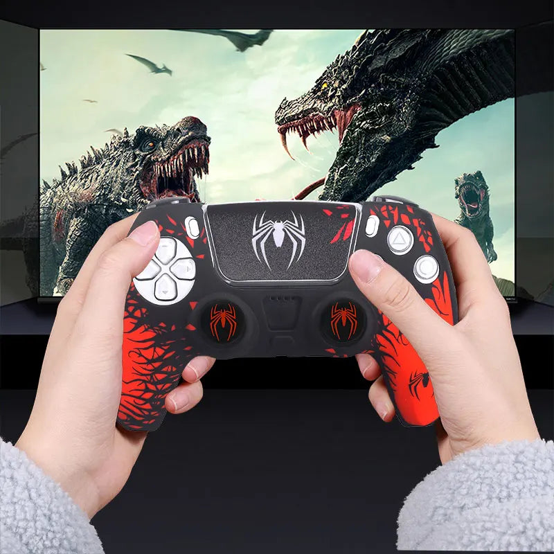 Spider Theme Soft Silicone Protective Case for PS5 Game Controller Cover Skin Gamepad Touchpad Stickers Thumb Stick Grip Cap Kit