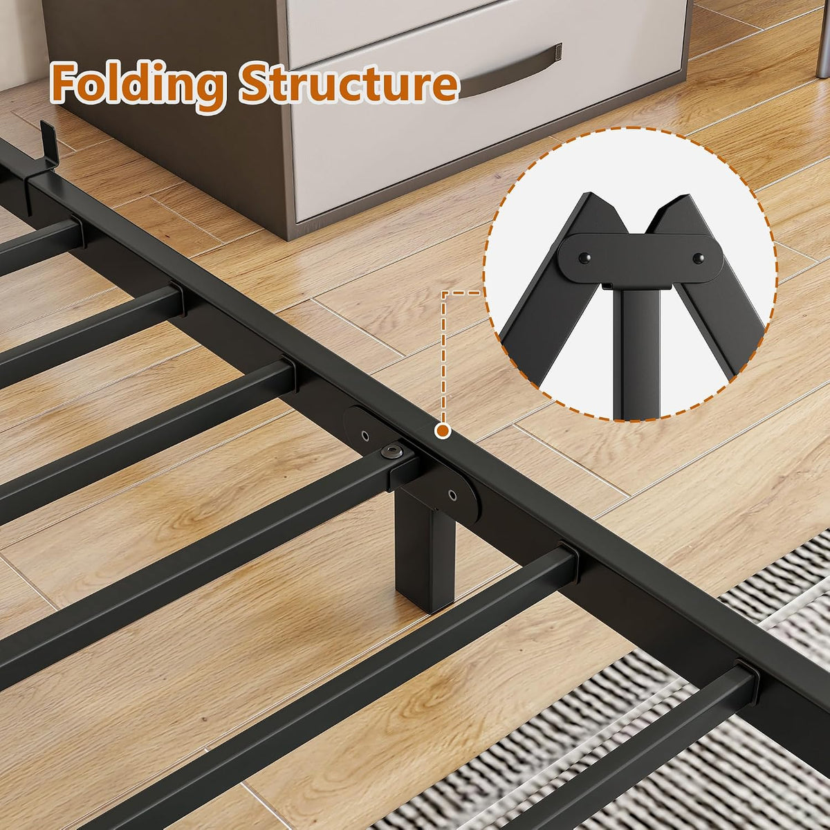 Double Bed Frame,4Ft6 Floor Bed Frame Double Bed Base,Black