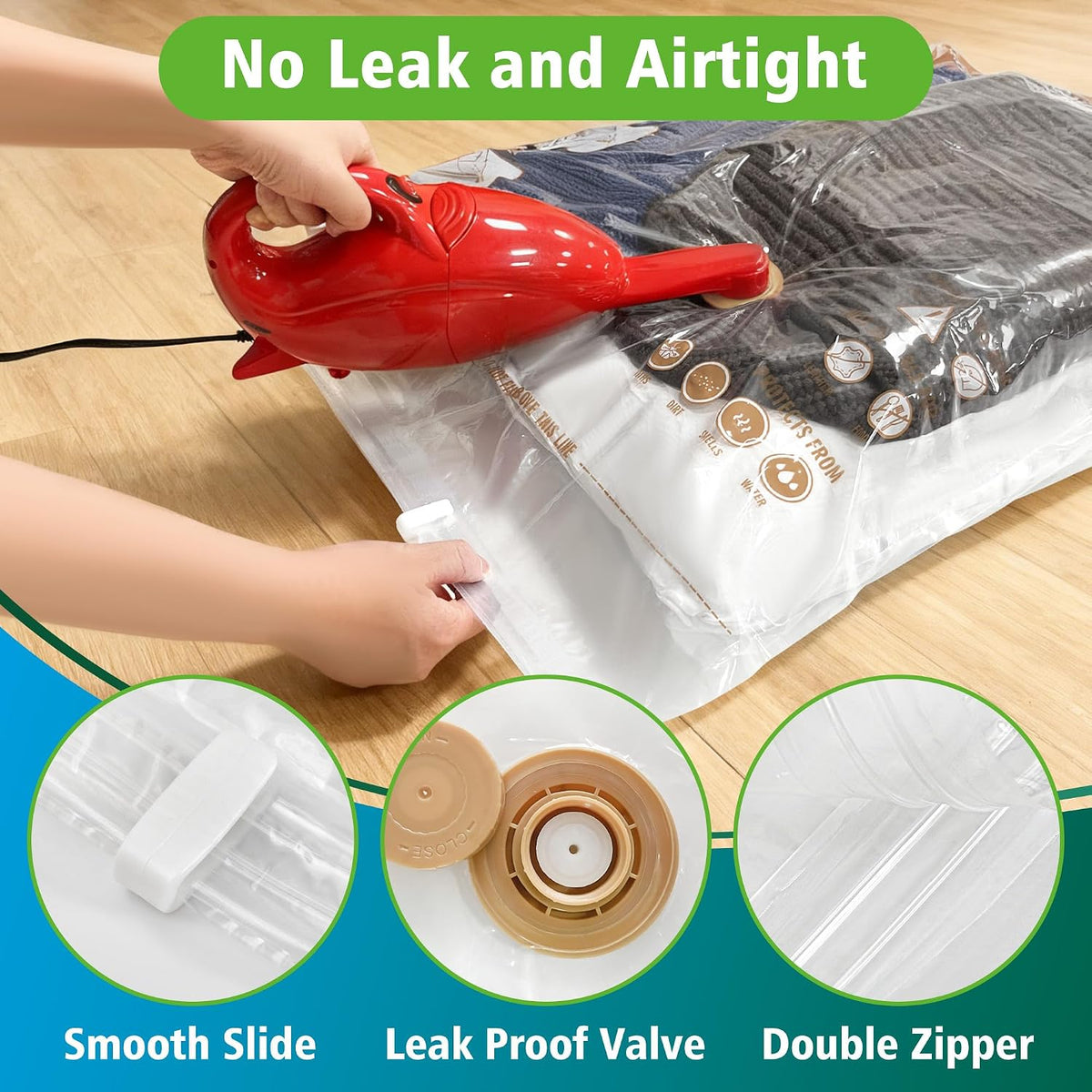 Space Saver Bags for Travel and Home Reusable Vacuum Storage Bags save 80% More Storage Space (12, M)