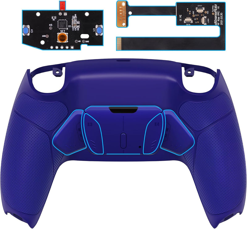 Programable RISE4 Remap Kit for PS5 Controller BDM-010 BDM-020, Upgrade Board & Redesigned Rubberized Grip Back Shell & 4 Back Buttons for PS5 Controller - Cobalt Blue