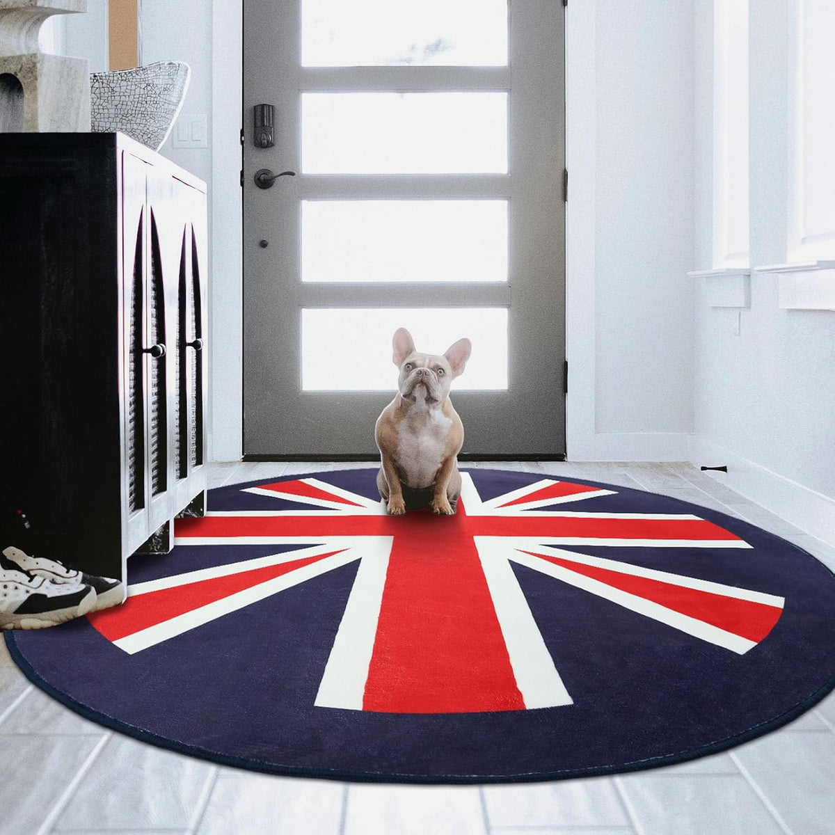 round Rugs for Living Room Large - 120Cm Union Jack Pattern Bedroom Rug Non Slip 401-01120