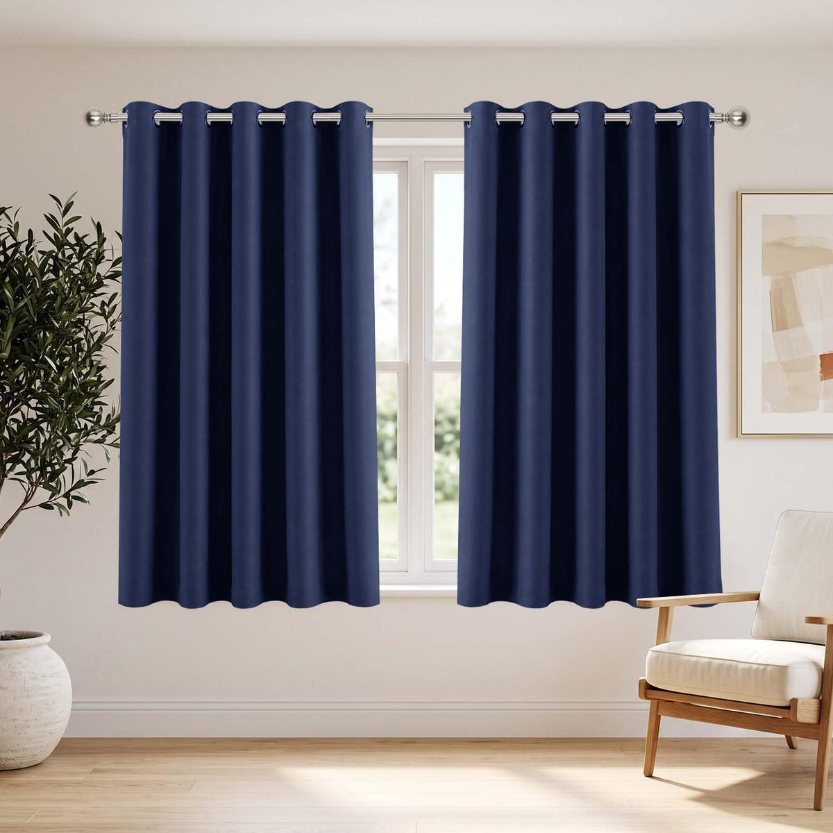 Eyelet Blackout Bedroom Curtains, Navy 66" X 54" 1 Pair