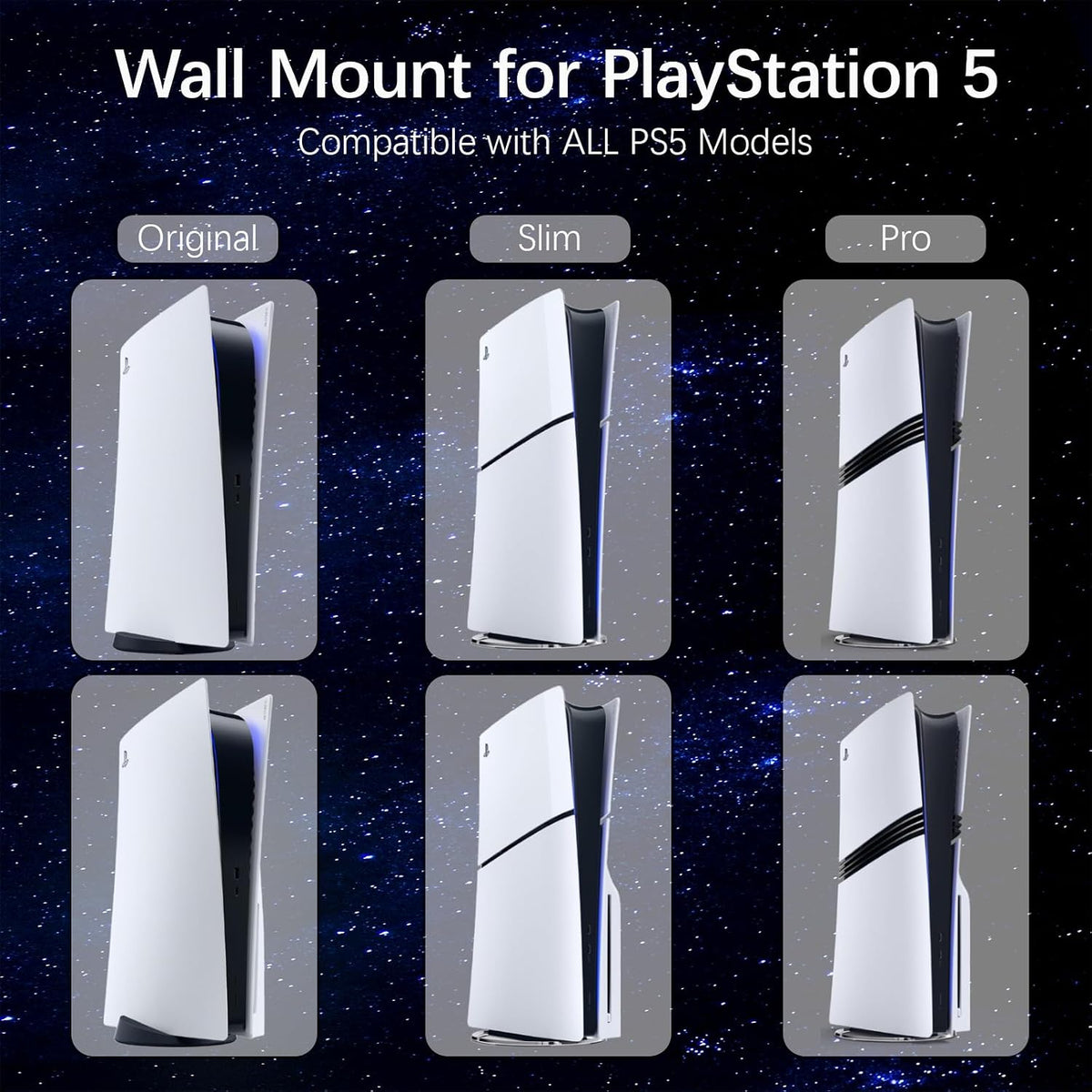 PS5 Wall Mount for PS5/PS5 Pro/Ps5 Slim Kit with Charging Station, Compatible with Disc & Digital Version, Dual Use Charging Station with Multi-Mode RGB Light, White
