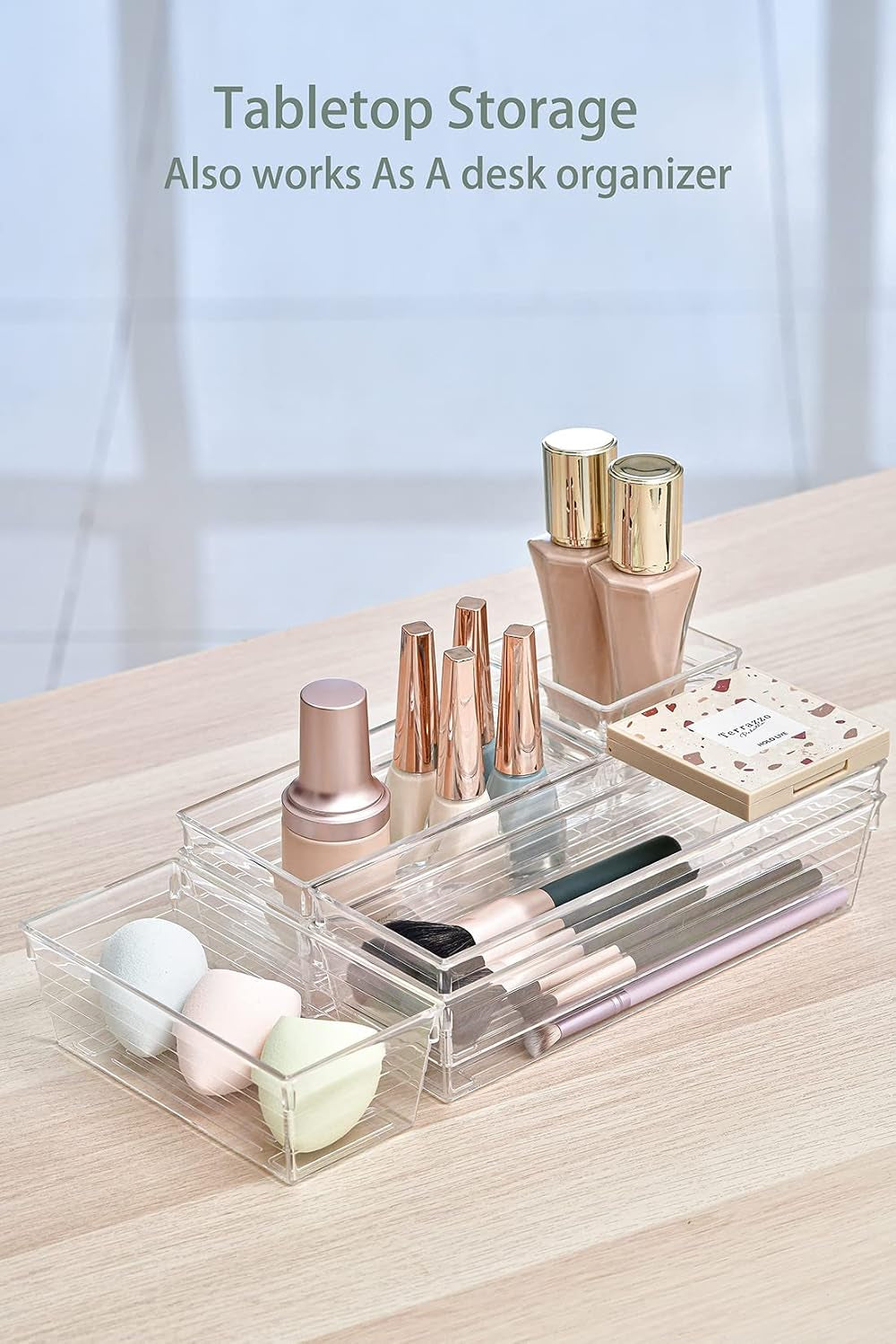 16 Pcs Clear Plastic Drawer Organiser Trays Desk Versatile Kitchen Drawer Organiser Bins Tray for Makeup Bedroom Office