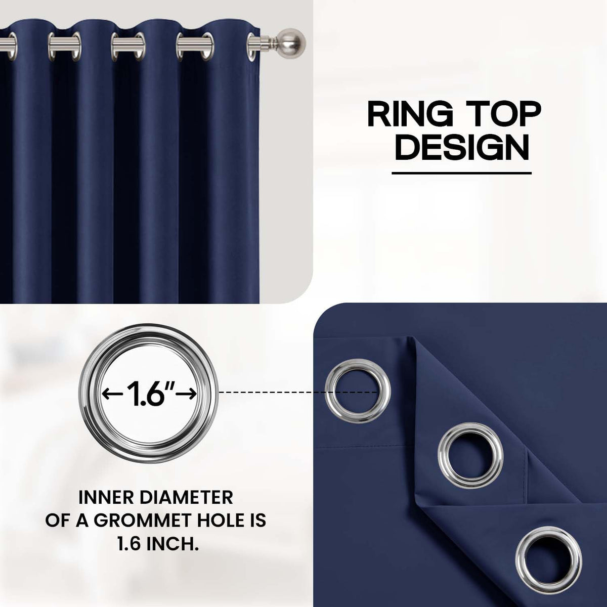 Eyelet Blackout Bedroom Curtains, Navy 66" X 54" 1 Pair