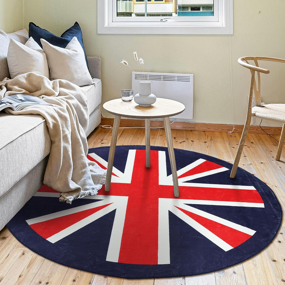 round Rugs for Living Room Large - 120Cm Union Jack Pattern Bedroom Rug Non Slip 401-01120