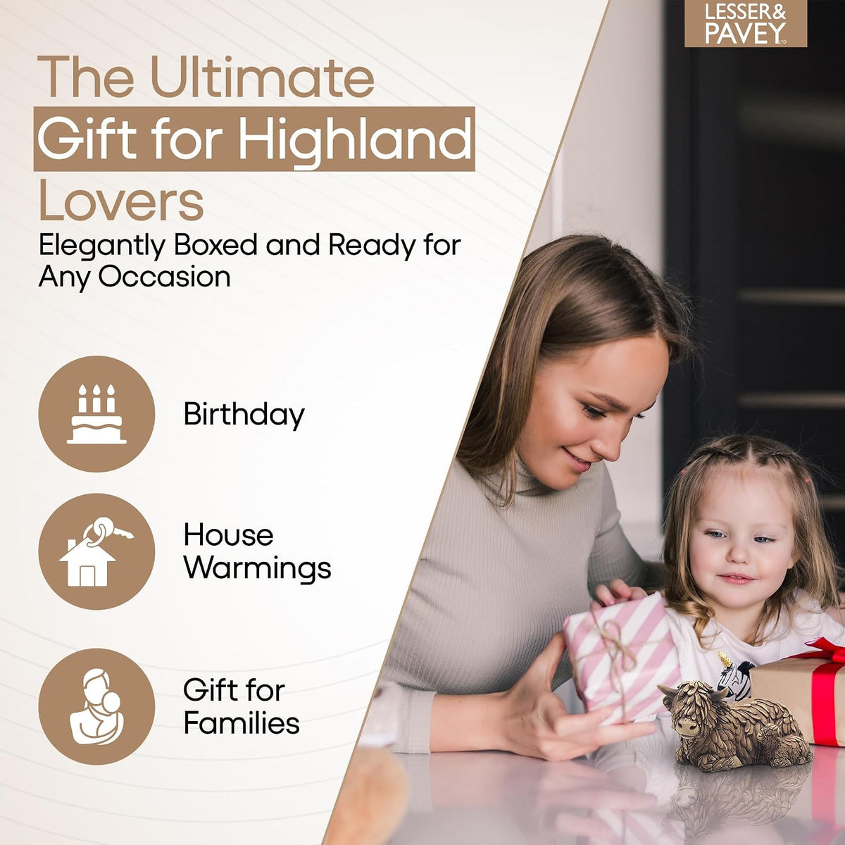 Lesser & Pavey Hughie Highland Cow and Calf Figurine Home Decor