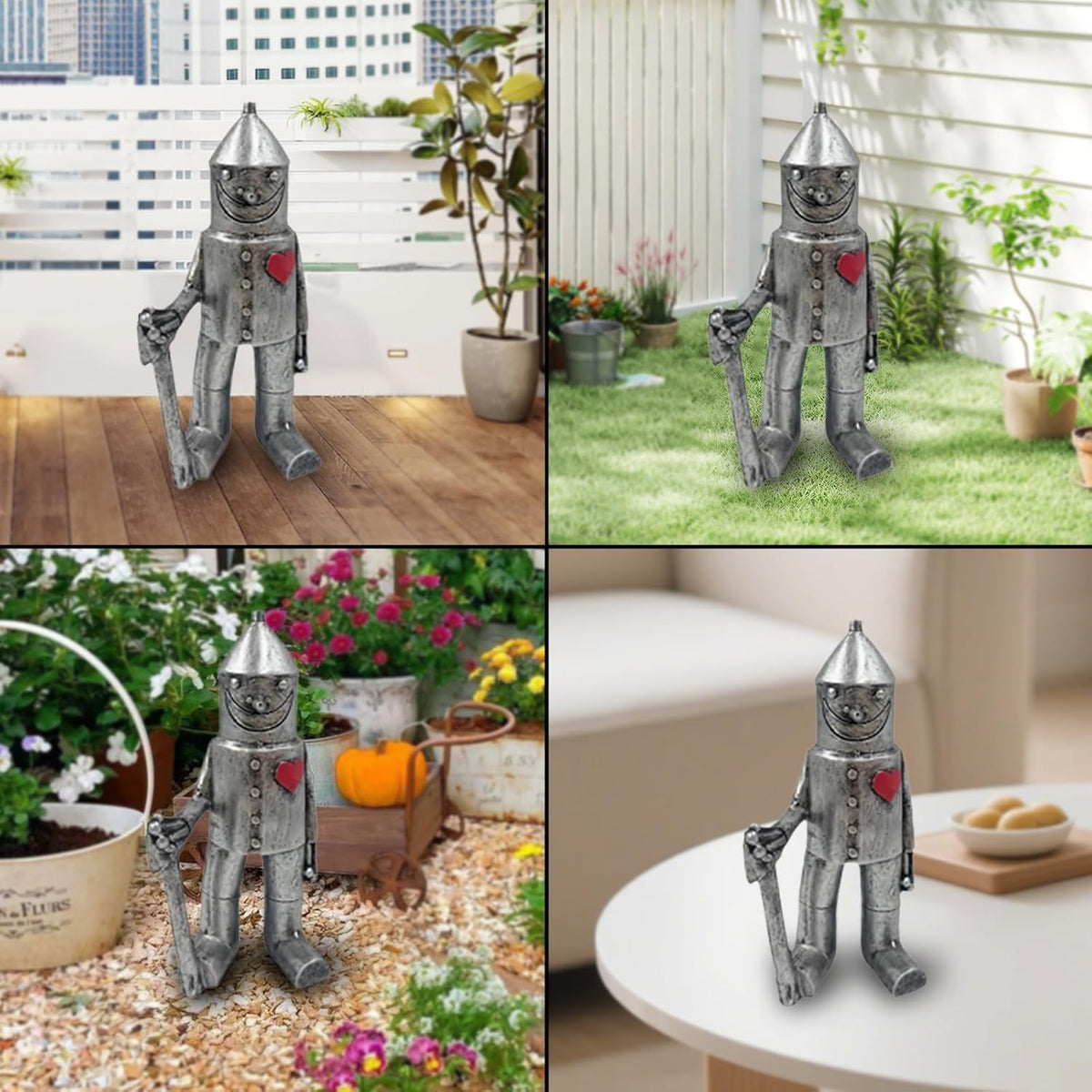 Tin Man Garden Ornament, Resin Outdoor Statue for Garden