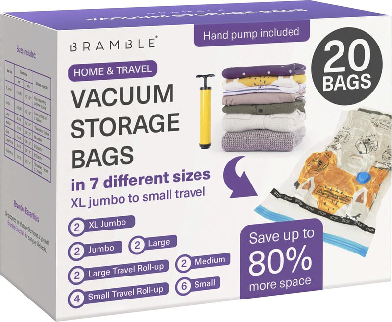20 Pack Vacuum Storage Bags for Clothes & Travel, 7 Sizes