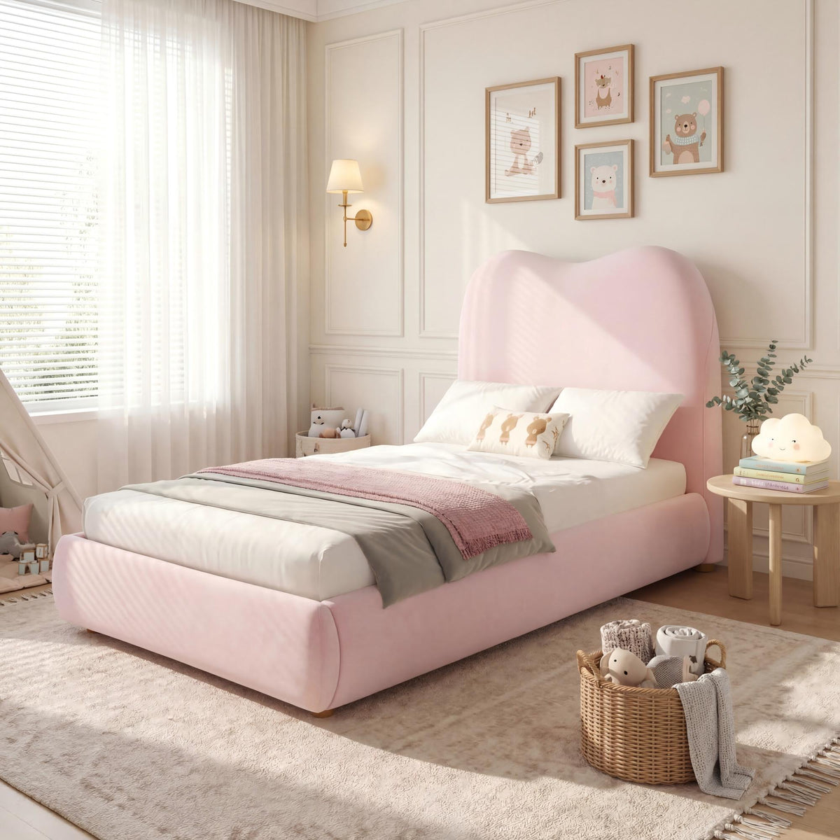 Upholstered Bed, Single Bed, Children'S Bed, 3Ft-90 X 190Cm, Hydraulic Bed, Bed with Headboard and Large Storage Space, Upholstered Headboard, Velvet, Pink