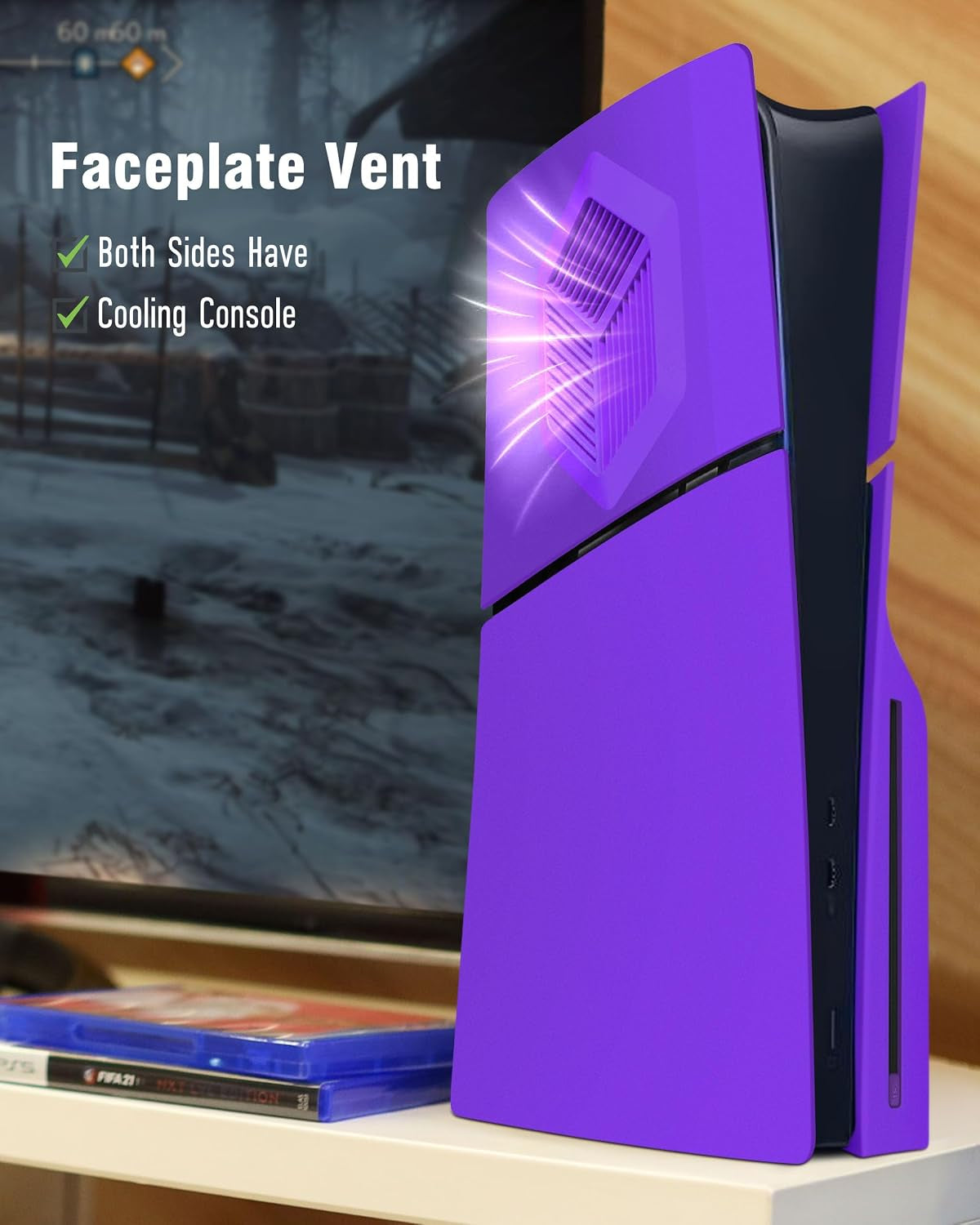 Faceplates for PS5 Slim Accessories with Cooling Vents,  Replacement Case Cover for PS5 Slim Disc Edition 4 Cover Plates, Anti-Scratch Dustproof Skin ABS Plates Purple