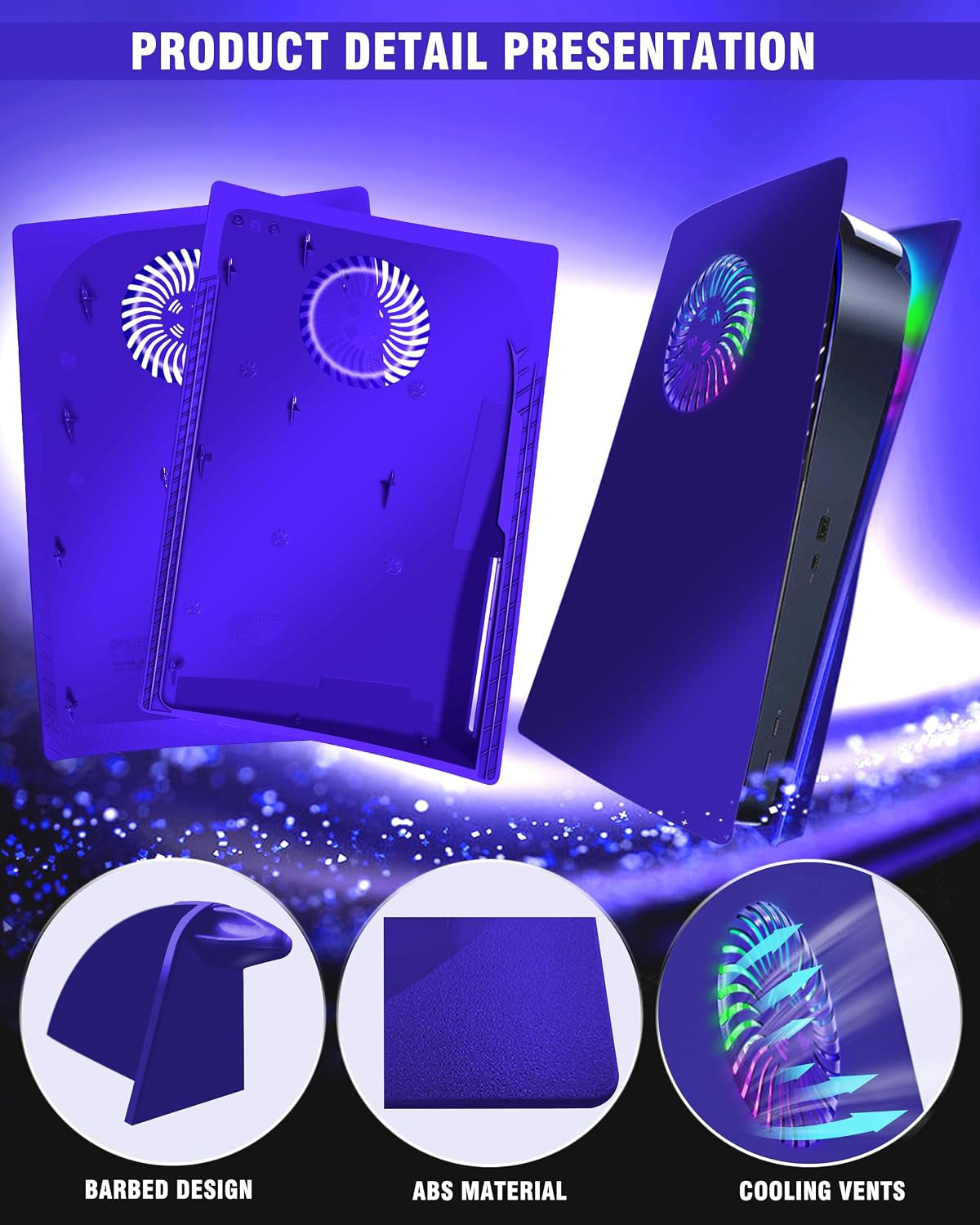 Faceplate for PS5 Disc Edition, Anti-Scratch Dustproof Case Replacement with RGB Ring, Cover Skin Fit for PS5 Console (CD-ROM), Plates for PS5 Accessories, Purple（Standard Version）