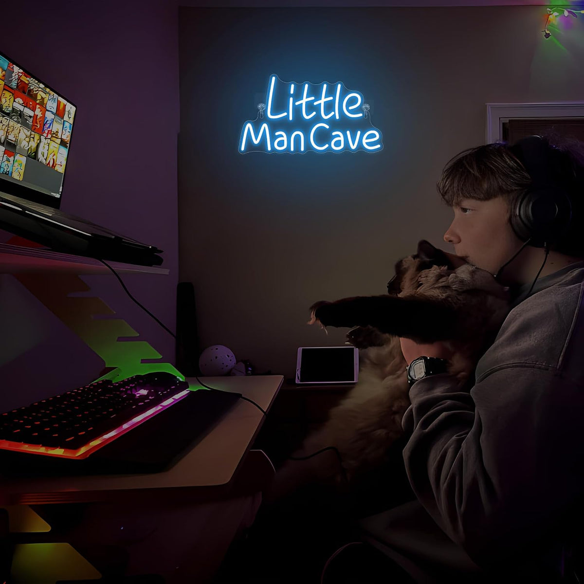 Little Man Cave Neon Sign, Neon Lights for Bedroom Gamer Room Wall Decor, Gift Ideas for Teen Boys Nephew Son Grandson