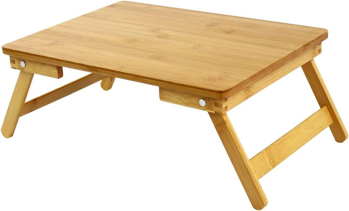 Bamboo Laptop Bed Table Lap Desk for Bed Breakfast Bed Tray with Folding Legs Portable Bed Table for Computer Snack Writing Studio (Natural)