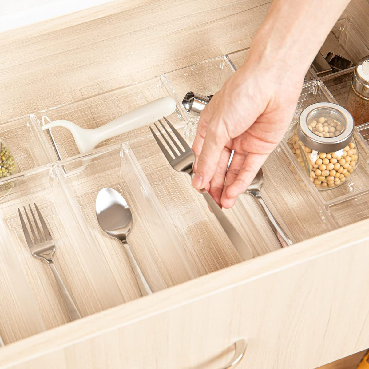 16 Pcs Clear Plastic Drawer Organiser Trays Desk Versatile Kitchen Drawer Organiser Bins Tray for Makeup Bedroom Office